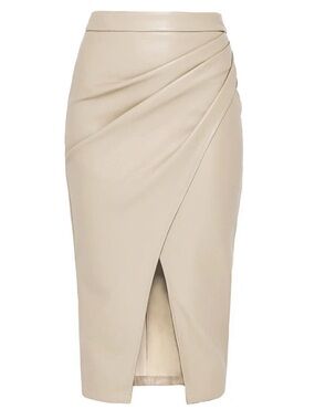 Zara Beige Faux Leather Wrap-Front Pencil Skirt